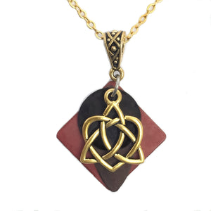 Harpstone Jewelry Gold-Tone Celtic Trinity Knot Black & Red Patina Dramatic Necklace Ornate Bale