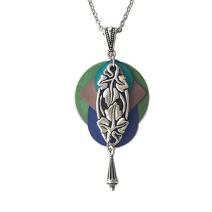 Harpstone Jewelry Silver Faerie Leaf Layered Colorful Patina Necklace