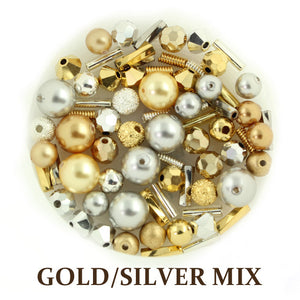 Gold/silver mix includes metallic, opaque, and matte beads in gold, silver, and bronze