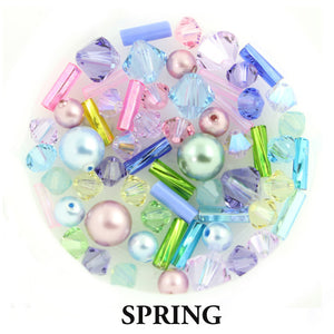 Spring mix includes metallic, opaque, and matte beads in soft pink, seafoam & lime greens, periwinkle & sky blue, sunshine yellow, and lilac