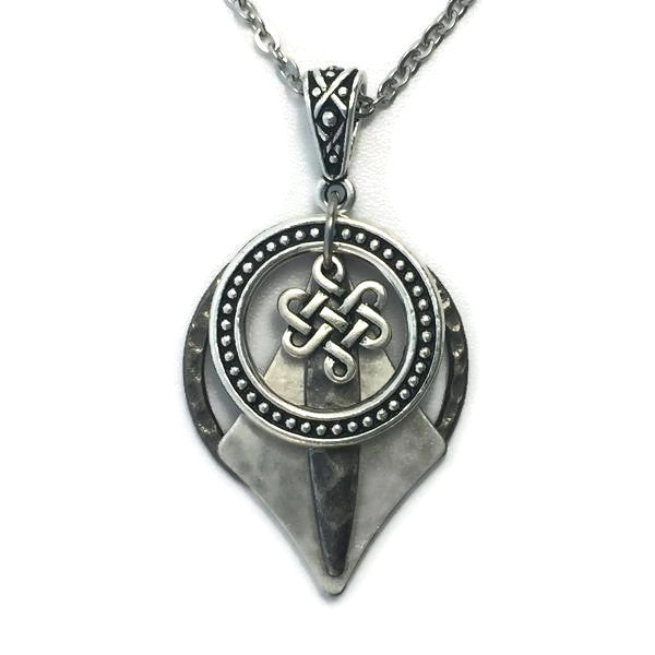 Layered Silver-Toned Patina Celtic Knot Pendant Necklace