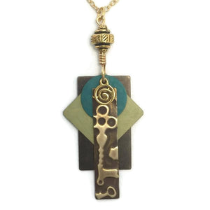 Layered Colored Patina Embossed Pendant Necklace