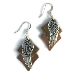 Layered Multi-Metal Patina & Angel Wing Earrings