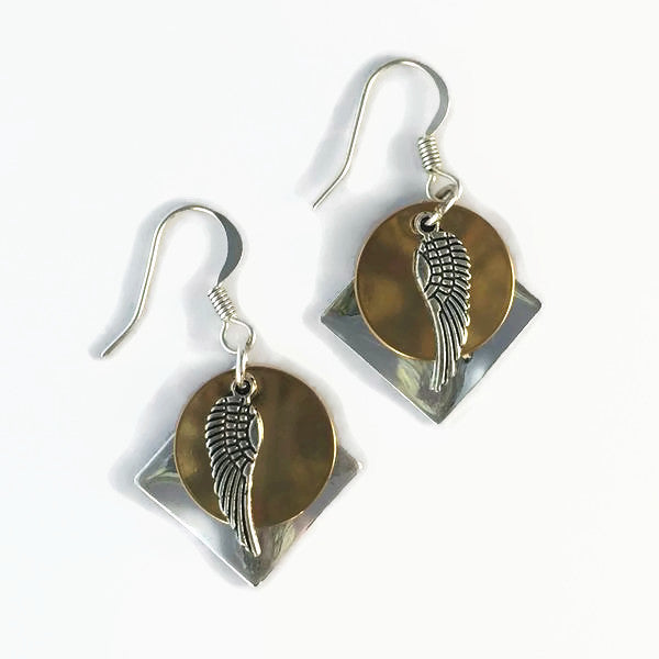 Layered Multi-Metal Patina & Angel Wing Earrings (small)