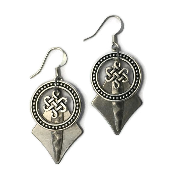 Layered Silver-Toned Patina Celtic Knot Earring