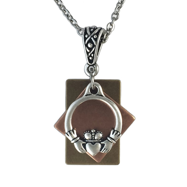 Patina Accented Claddagh Pendant Necklace