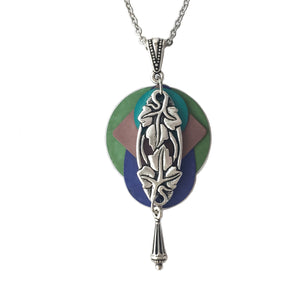 Layered Colored Patina Fairy Leaf Pendant Necklace w/ Teardrop