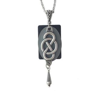 Layered Cool Toned Multi-Patina North-South Celtic Knot Pendant Necklace w/ Teardrop