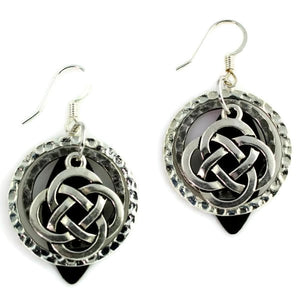 Layered Silver-Toned & Black Patina Celtic Knot Earring